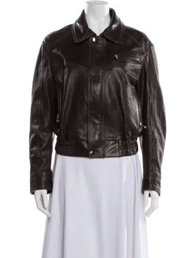 Pre-owned Nour Hammour Leather Biker Jacket In Brown
