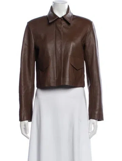 Pre-owned Nour Hammour Leather Biker Jacket In Brown