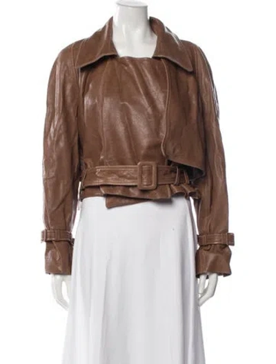 Pre-owned Nour Hammour Leather Biker Jacket In Brown