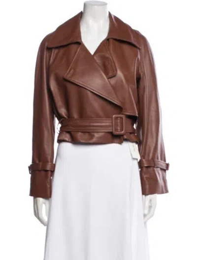 Pre-owned Nour Hammour Leather Biker Jacket In Brown