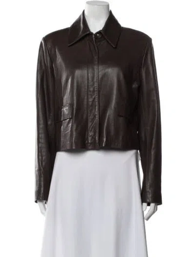 Pre-owned Nour Hammour Leather Biker Jacket In Brown