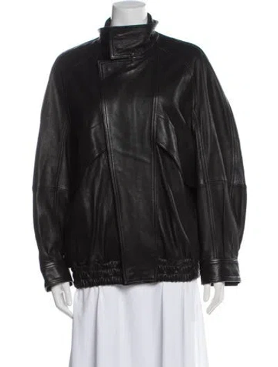 Pre-owned Nour Hammour Leather Biker Jacket In Gray