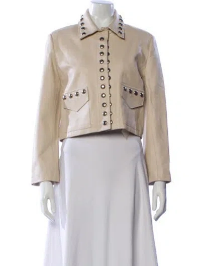 Pre-owned Nour Hammour Leather Biker Jacket In Neutral