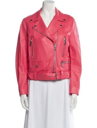Pre-owned Nour Hammour Leather Biker Jacket In Pink