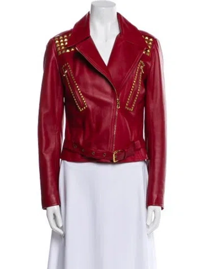 Pre-owned Nour Hammour Leather Biker Jacket In Red