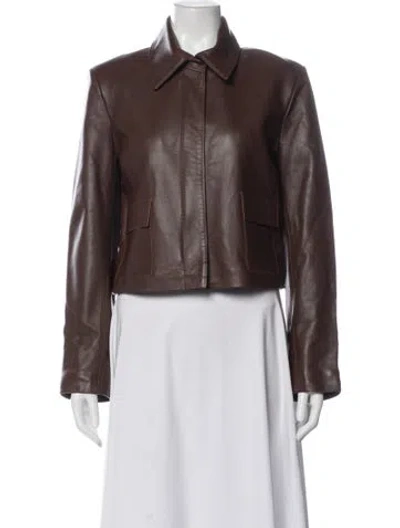 Pre-owned Nour Hammour Leather Biker Jacket W/ Tags In Brown