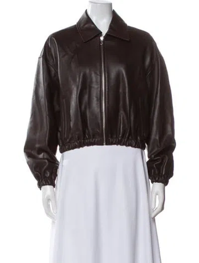 Pre-owned Nour Hammour Leather Bomber Jacket In Brown