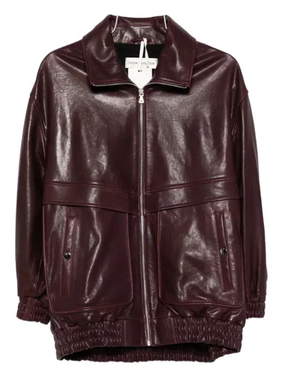 Nour Hammour Leather Bomber Jacket In Brown