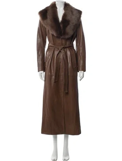 Pre-owned Nour Hammour Leather Coat In Brown