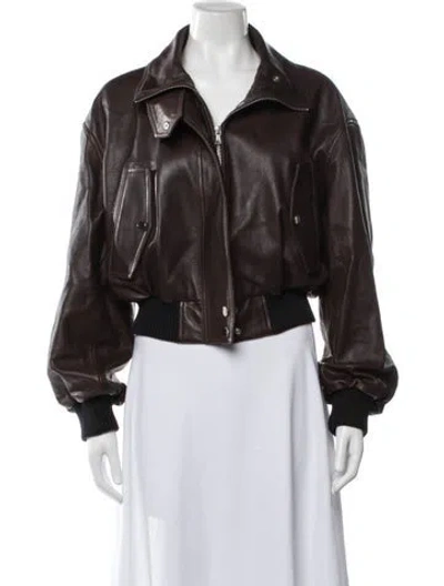 Pre-owned Nour Hammour Leather Coat In Brown
