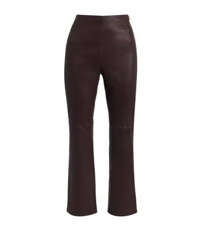 Nour Hammour Leather Cropped Capri Trousers In Brown
