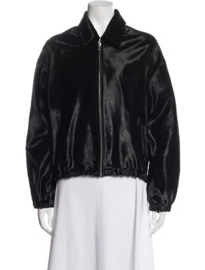 Pre-owned Nour Hammour Leather Faux Fur Jacket In Black