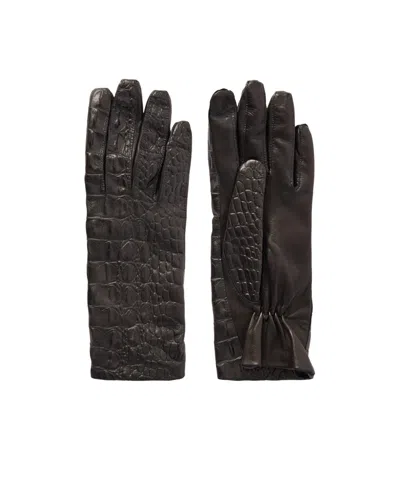 Nour Hammour Croc-effect Leather Gloves In Brown