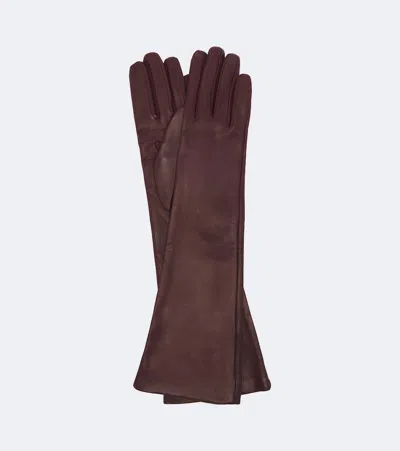 Nour Hammour Leather Gloves In Burgundy