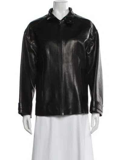 Pre-owned Nour Hammour Leather Jacket In Black