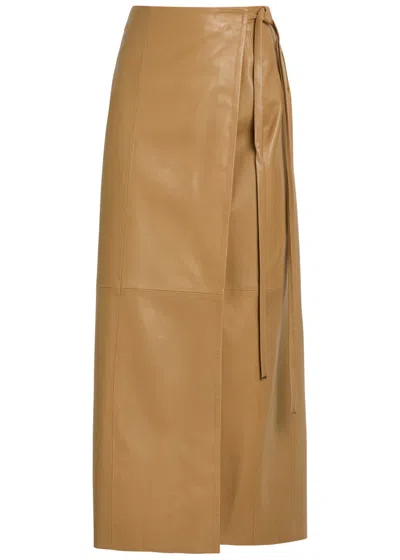 Nour Hammour Leather Maxi Wrap Skirt In Neutral