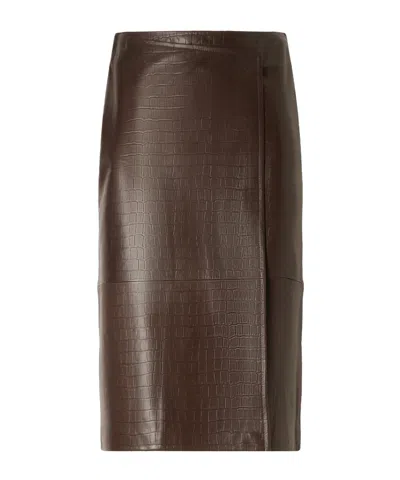 Nour Hammour Origami Croc-effect Leather Midi Wrap Skirt In Burgundy