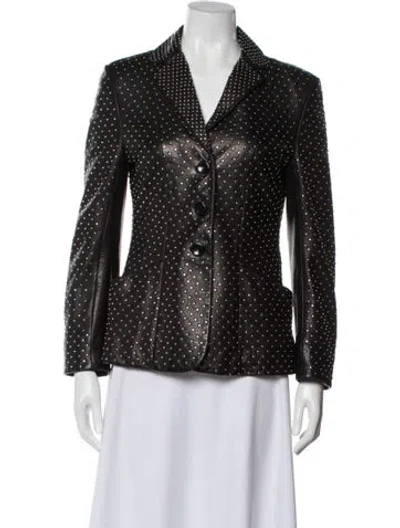 Pre-owned Nour Hammour Leather Polka Dot Print Blazer In Black
