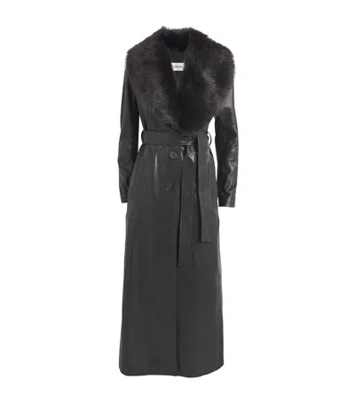 Nour Hammour Leather Shearling Trim Dakota Coat In Black