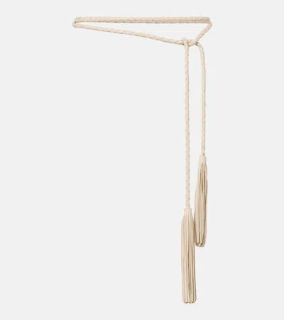 Nour Hammour Leather Tassel Belt In White