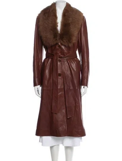 Pre-owned Nour Hammour Leather Trench Coat In Brown