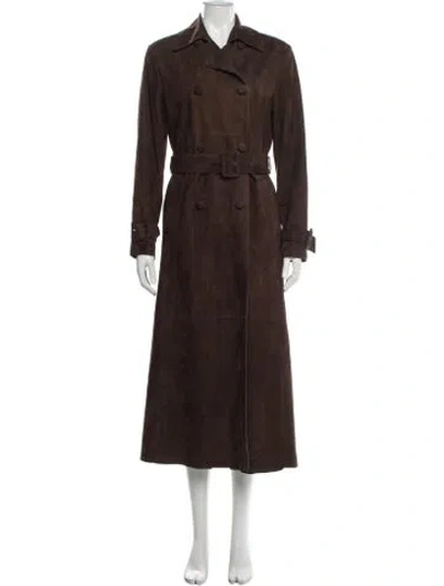 Pre-owned Nour Hammour Leather Trench Coat In Brown