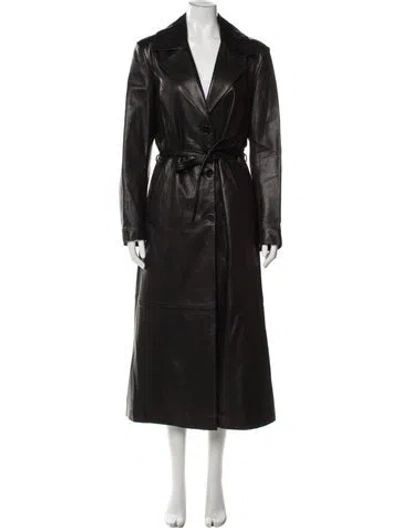 Pre-owned Nour Hammour Leather Trench Coat In Brown