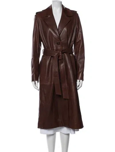 Pre-owned Nour Hammour Leather Trench Coat In Brown