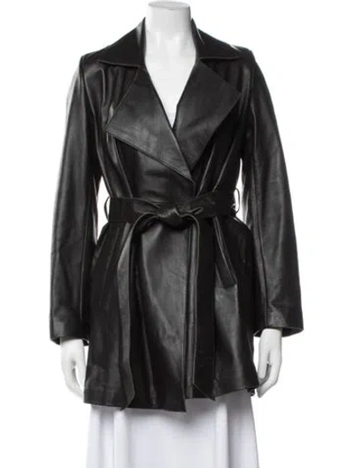 Pre-owned Nour Hammour Leather Trench Coat In Brown