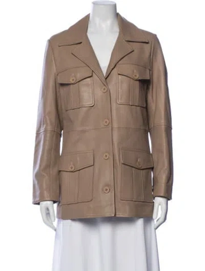 Pre-owned Nour Hammour Leather Utility Jacket In Neutrals