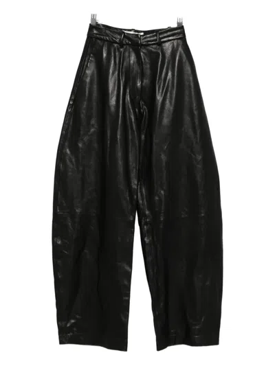 Nour Hammour Leather Wide-leg Trousers In Black