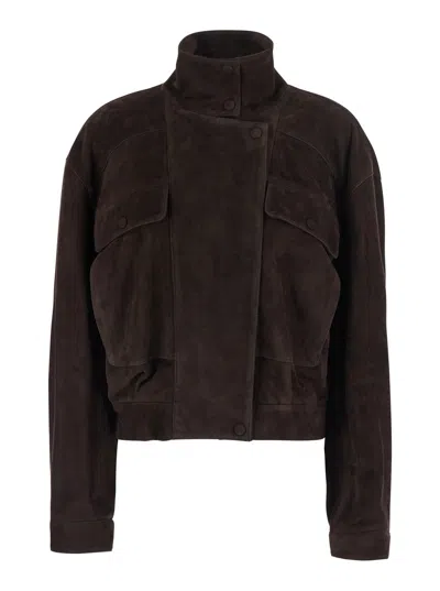 Nour Hammour Leather With Zip Pockets Jacket In Black