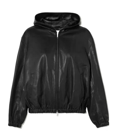 Nour Hammour Leo Hooded Patchwork Leather Jacket In Black