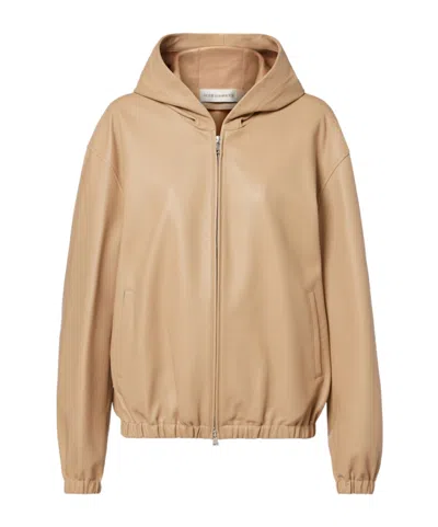 Nour Hammour Leo Leather Zip-up Hooded Casual Jacket In Brown