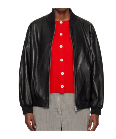 NOUR HAMMOUR LONG-SLEEVED BOMBER LEATHER JACKET