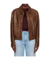Nour Hammour Long-sleeved Bomber Leather Jacket In Brown