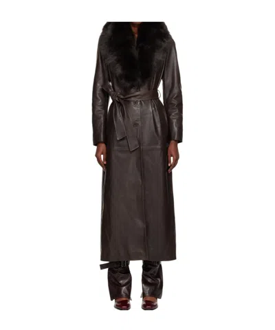 Nour Hammour Long-sleeved Coat In Brown