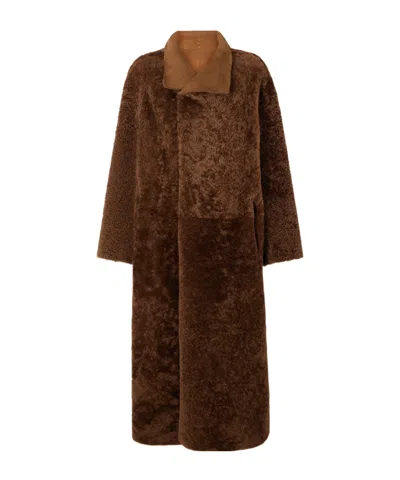 Nour Hammour Birthday Reversible Shearling Coat In Brown