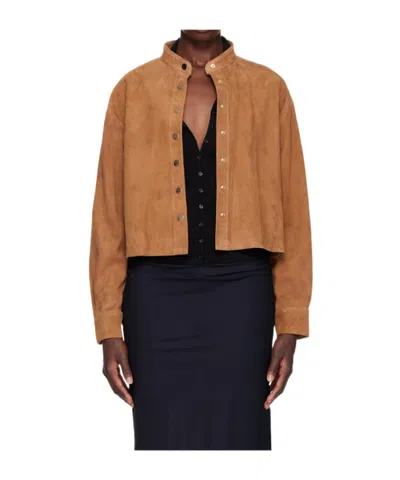 Nour Hammour Long-sleeve Jacket With A Stand-up Collar In Brown