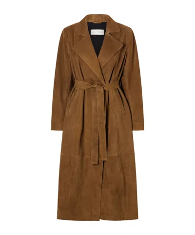 Nour Hammour Suede Goat Leather Long Coat In Brown