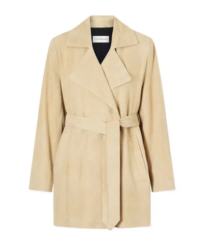 Nour Hammour Kerry Belted Suede Jacket In Neutral