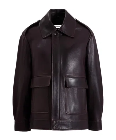 Nour Hammour Long-sleeved Leather Jacket In Black