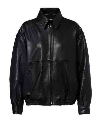 Nour Hammour Long-sleeved Leather Jacket In Black