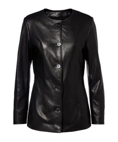 Nour Hammour Long-sleeved Leather Jacket In Black