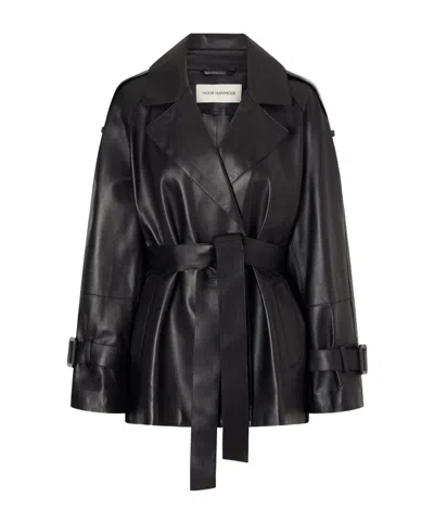 Nour Hammour Long-sleeved Leather Jacket In Black