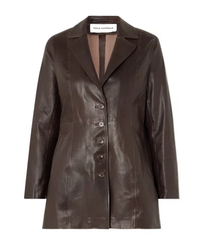 Nour Hammour Long-sleeved Leather Jacket In Brown