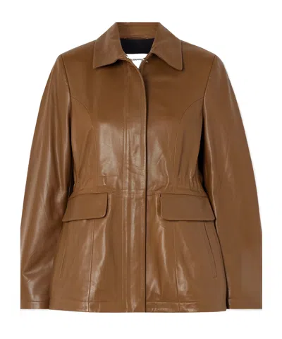 Nour Hammour Long-sleeved Leather Jacket In Brown