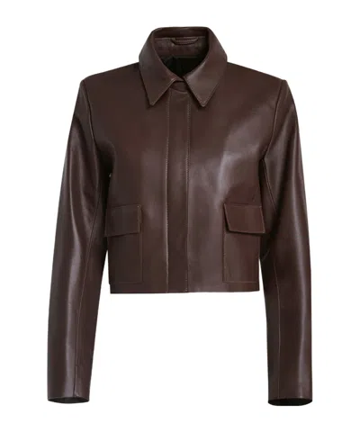Nour Hammour Long-sleeved Leather Jacket In Brown
