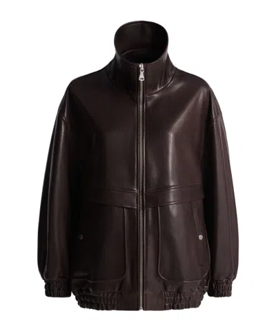 Nour Hammour Long-sleeved Leather Jacket In Brown
