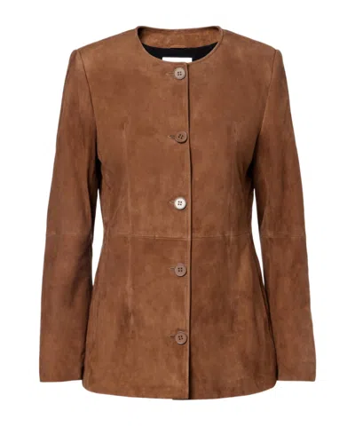 Nour Hammour Long-sleeved Leather Jacket In Brown